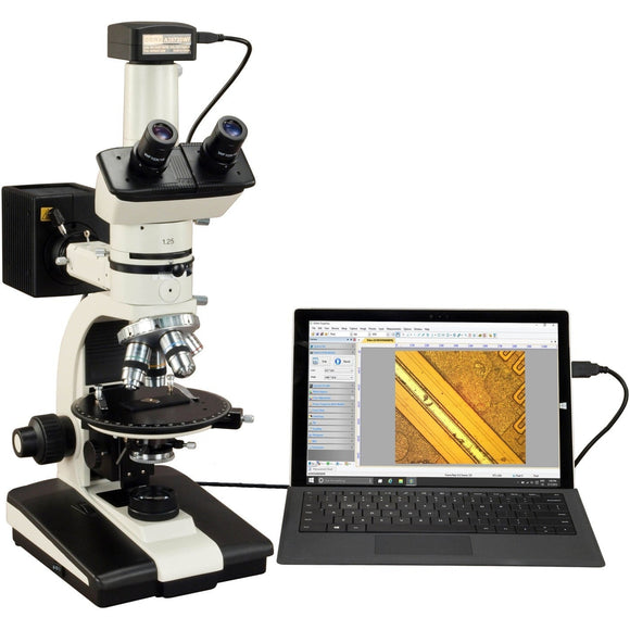 Omax 50x-787.5x Trinocular Ore Petrographic Polarizing Microscope w/ 10MP Camera & Bertrand Lens