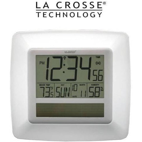 Solar Digital Wall Clock Indoor Temp Humidity
