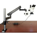 Omax 3.5x-90x Trinocular Zoom Microscope with Articulating Arm Boom Stand with 144 LED Ring Light - Jacobs Digital