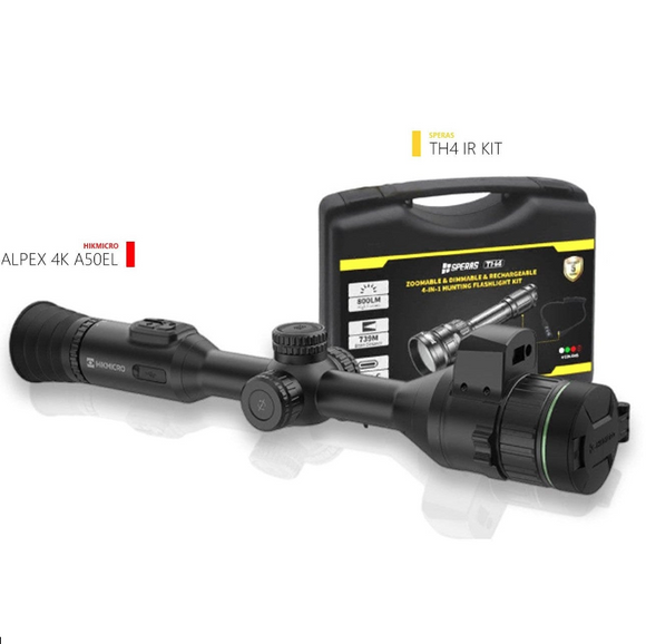Hikmicro ALPEX 4K A50EL Night Vision Scope with LRF W/ Speras TH4K Hunting Flashlight Bundle