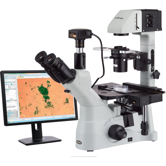 Amscope 40X-1500X Trinocular Inverted Infinity-corrected Phase-contrast Microscope with Koehler Illumination + 18MP USB 3.0 Camera - Jacobs Digital