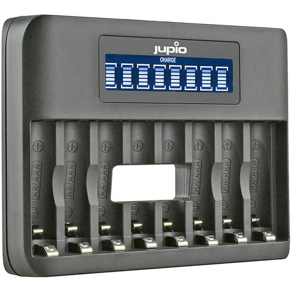 Jupio 8 Slot Fast Charger With Lcd Screen For Aa & Aaa Rechareable Batteries-Jacobs Digital