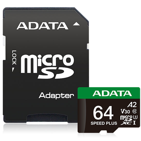 ADATA Speed Plus microSDXC UHS-I U3 A2 V30 Card with Adapter 64GB - Jacobs Digital