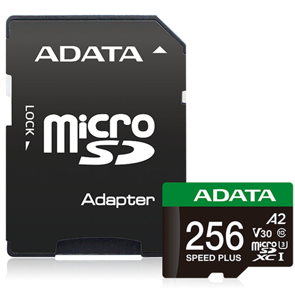 ADATA Speed Plus microSDXC UHS-I U3 A2 V30 Card with Adapter - 256GB - Jacobs Digital