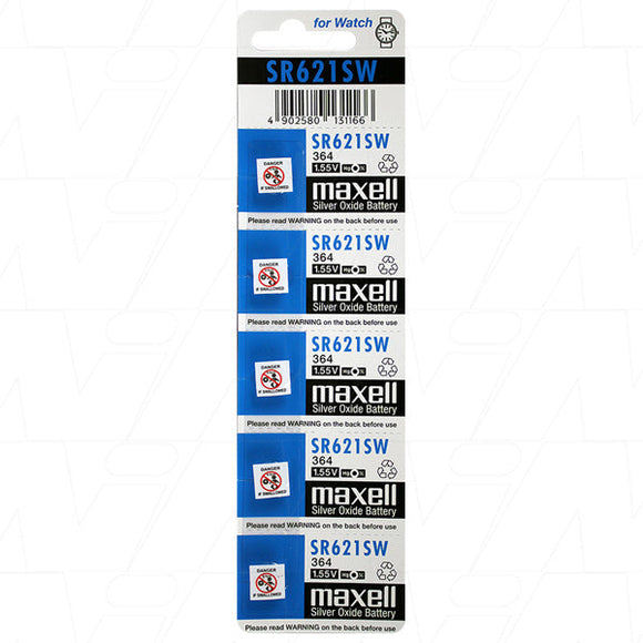 Maxell 364 - SR621SW Watch Battery 5PK - Jacobs Digital