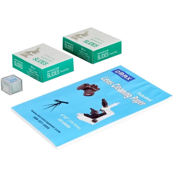 Omax 100-Piece Blank Glass Slides with Cover Slips plus 100-sheet Lens Cleaning Paper - Jacobs Digital