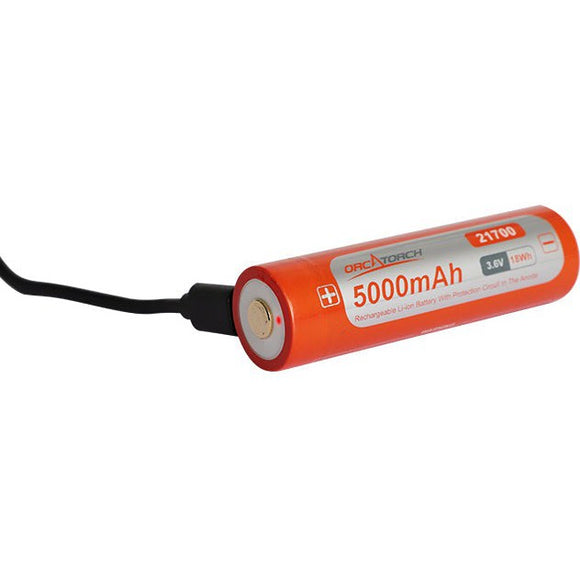 OrcaTorch 21700 USB Type-C Rechargeable Battery - 5000mAh - Jacobs Digital