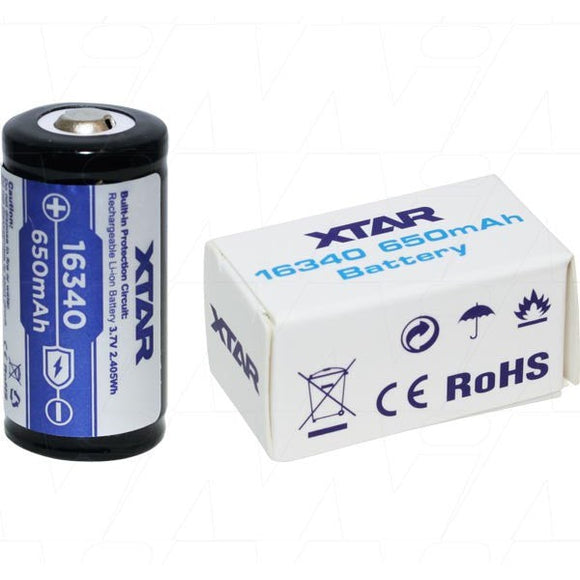 XTAR CR123A (16340) Rechargeable Battery 650mAh 1PK - Jacobs Digital