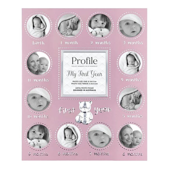 Profile First Year Pink Metal Baby Frame Metal Photo Frame - Jacobs Digital