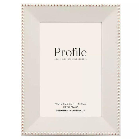 Profile Noble White Rose Gold Beaded Metal Frame 4x6 Metal Photoframe - Jacobs Digital