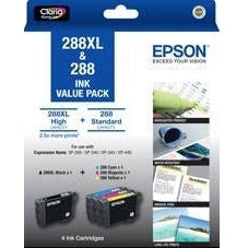 Epson 288XL BK + 288 C/M/Y 4 Ink Cartridge Value Pack