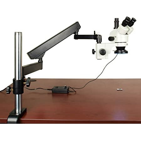 Omax 3.5x-90x Trinocular Zoom Microscope with Articulating Arm Boom Stand with 144 LED Ring Light