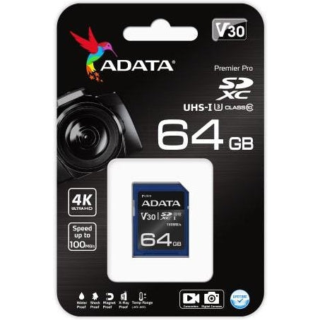Adata 64gb Sdxc Card Class 10 Uhs-3 V30s Memory Card
